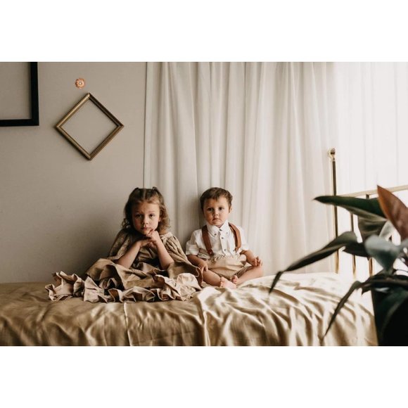 Boys Vintage Beige Grow with Me suspender shorts new - Picture 7 of 10